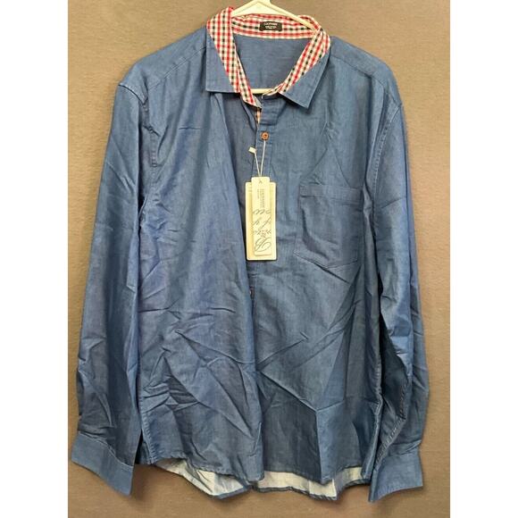 Coofandy Men's Denim Button-Up Shirt XXL Classic Fit Plaid Collar Flip Cuff - Picture 1 of 6